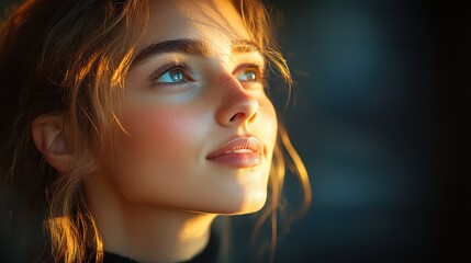 Fototapeta premium Portrait of a woman lit by backlighting in a dimly lit room