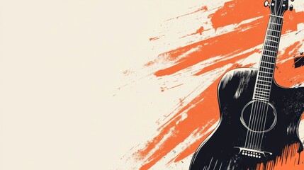 Vintage Style Acoustic Guitar with Abstract Orange Background Design for Music and Art Enthusiasts Perfect for Posters and Digital Illustrations