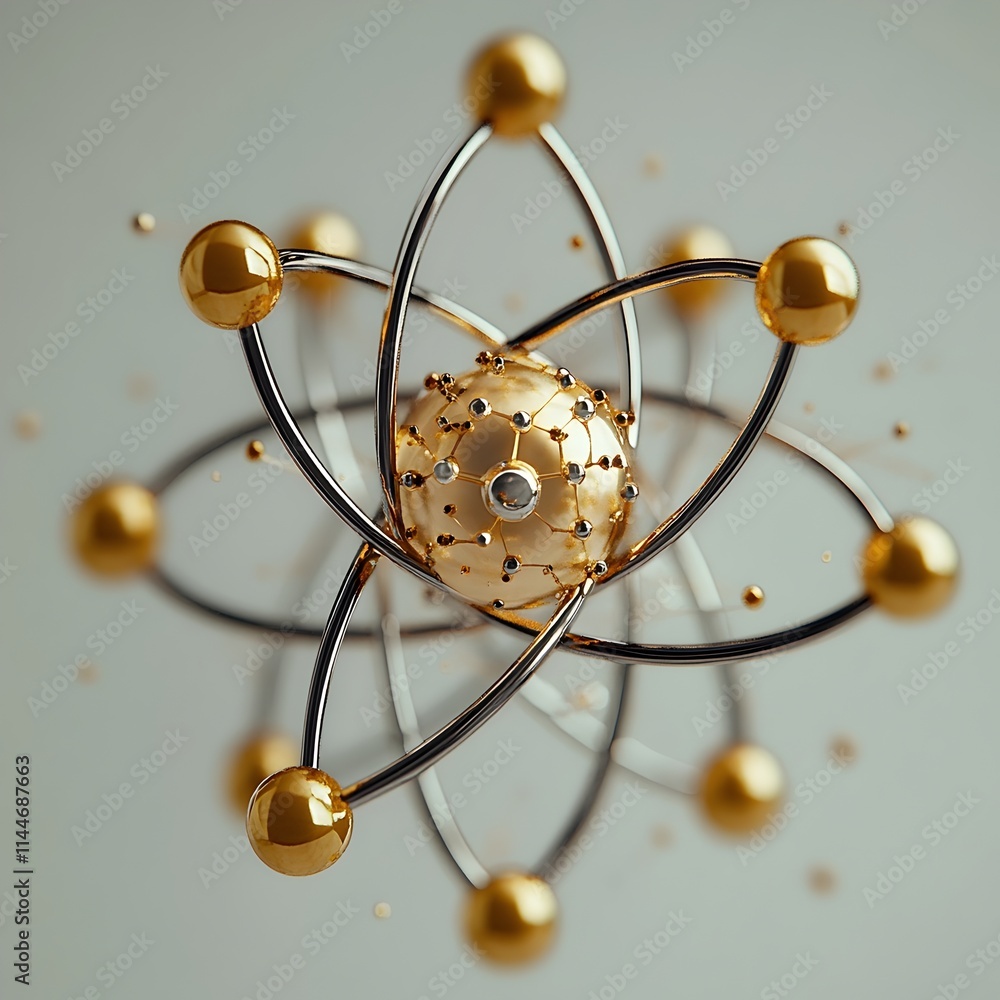 Poster meticulously detailed 3d cross section of a technetium atom showcasing its precise electron and high