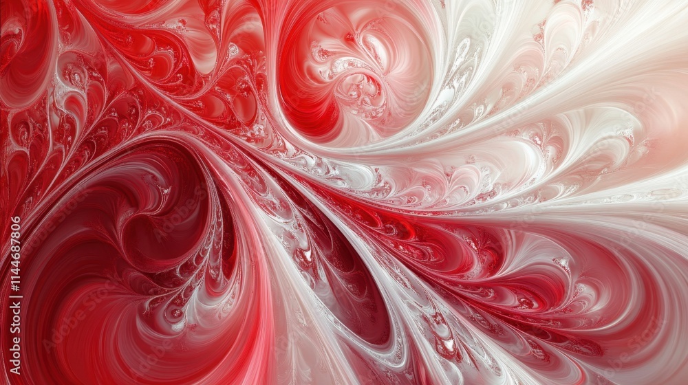 Poster an abstract canvas of swirling reds and whites forming delicate heart patterns, symbolizing the comp