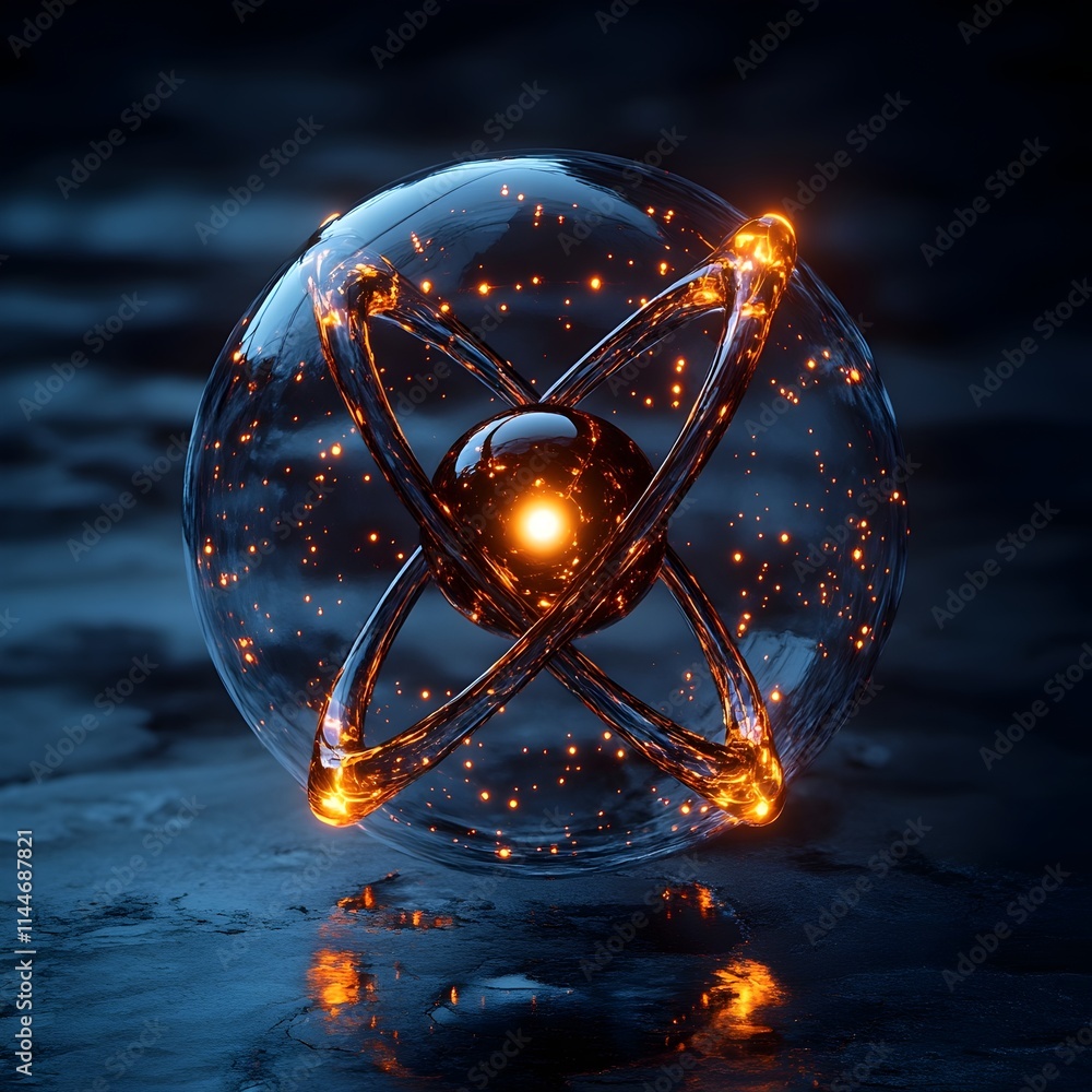 Aufkleber 3d visualization of a technetium atom showcasing its electron structure and applications in state of
