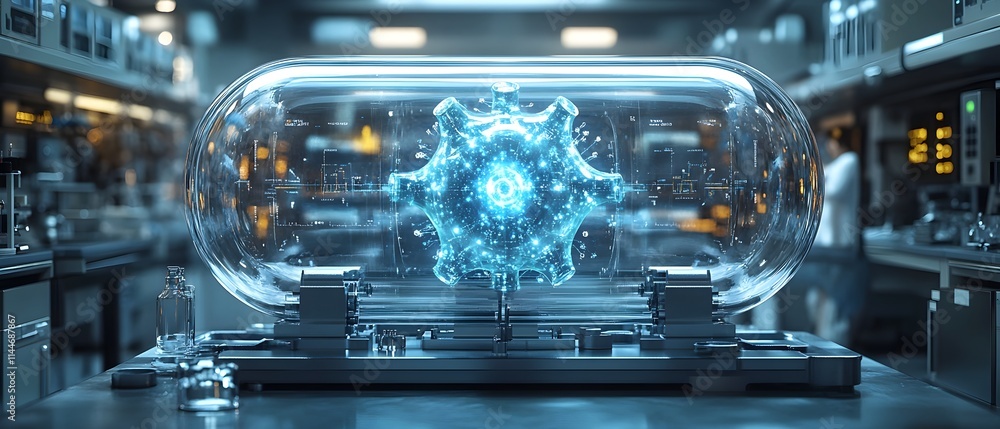 Poster technetium atom in dynamic 3d representation showcasing electron and applications in medical imaging