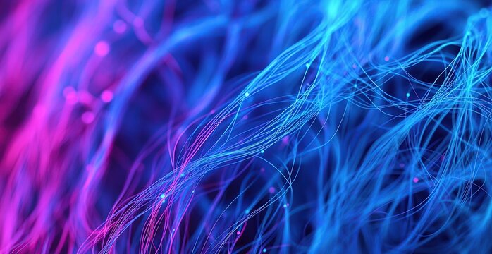 Abstract digital background with blue and purple lines forming interconnected nodes