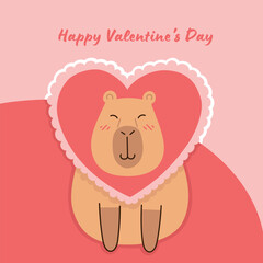 A Valentine Day card. Cute capybara with a heart. Love, postcard, love, Valentine. Vector illustration