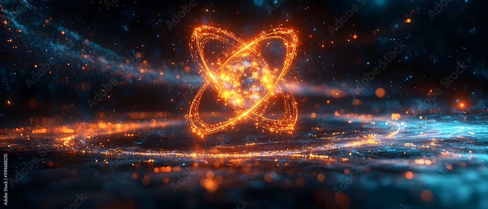 Poster hyper detailed 3d rendering of a technetium atom showcasing its electron and radiological applicatio