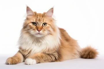 Fototapeta premium Portrait of a smiling siberian cat isolated in white background