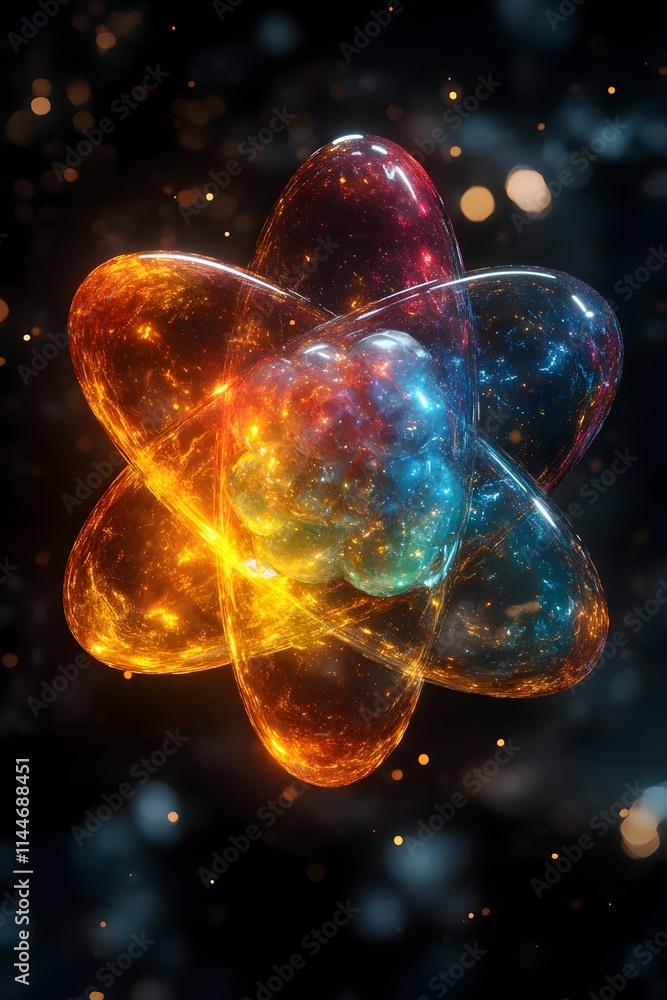 Aufkleber highly accurate and vibrant 3d model of a technetium atom showcasing its unique electron shell arran