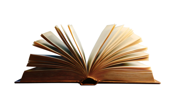 Open book browsing pages shuffling on transparent background, png


