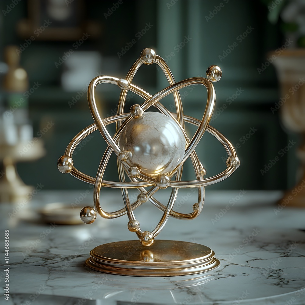 Poster highly detailed 3d representation of a technetium atom demonstrating its electron shell structure an