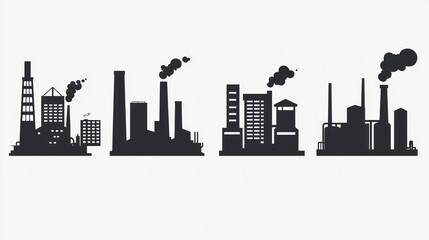 Naklejka premium Silhouettes of industrial buildings with smoke emissions.