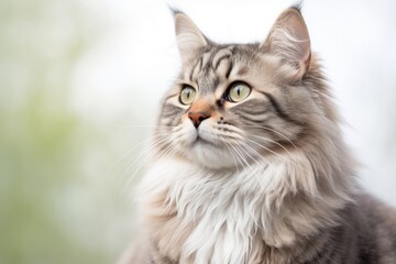 Fototapeta premium Portrait of a smiling siberian cat while standing against white background