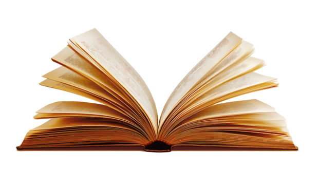 Open book browsing pages shuffling on transparent background, png


