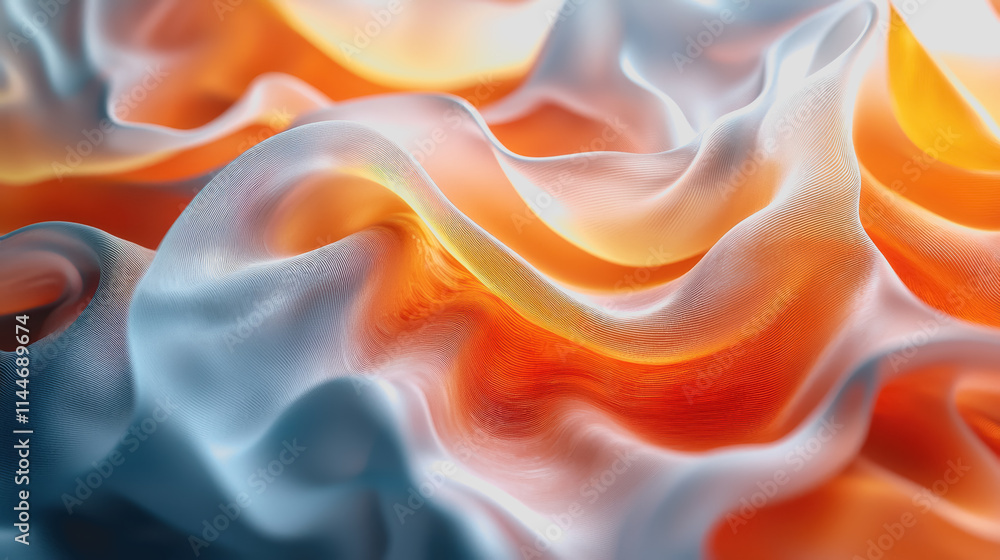 Poster abstract fluid texture in warm and cool tones with graceful waves and undulating movement capturing 