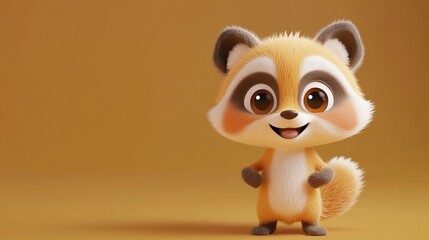 Fototapeta premium Cute cartoon raccoon, 3D rendering.