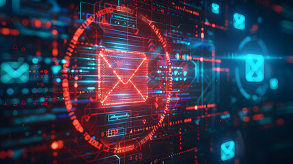 Obraz premium Digital Envelope Icon in Abstract Technological Background
