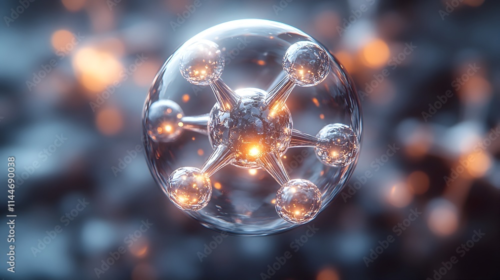 Poster mesmerizing macro level close up view of a technetium atom showcasing its unique properties and inno
