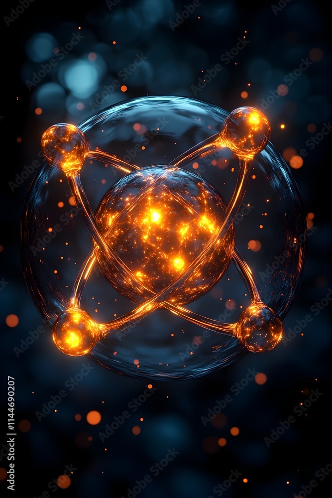 Aufkleber 3d representation of a technetium atom showcasing its electron structure and applications in medical