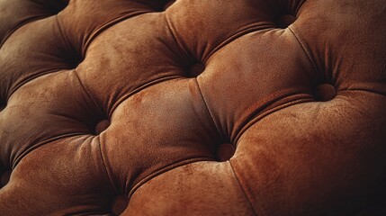 Obraz premium Close-up of vintage brown leather tufted upholstery with buttons and rich texture detail