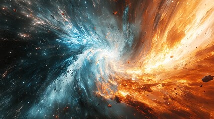 Cosmic Nebula  Fiery Orange and Icy Blue Swirl