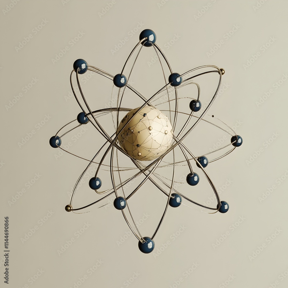 Poster highly detailed and technical schematic diagram showcasing the intricate electron shell and nuclear 
