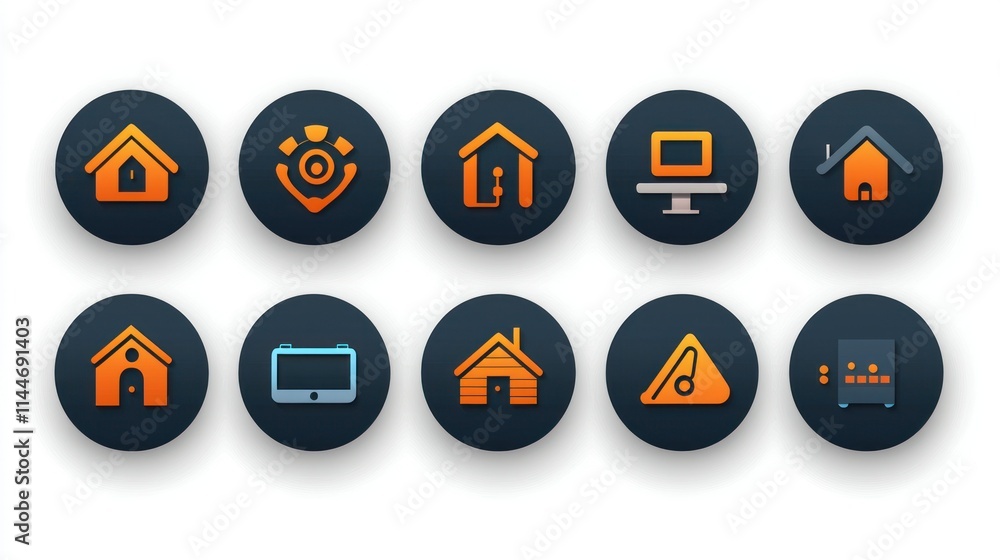 Poster collection of icons representing various home-related concepts.