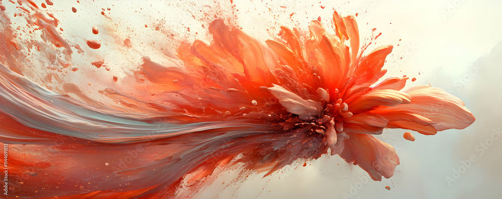 Poster abstract coral burst, a vibrant explosion of color, dynamic forms and fluid textures create a breath