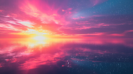 Stunning Sunset Over Calm Ocean Waters with Vibrant Colors in a Serene Atmosphere and Reflective Water Surface Captured in High Definition