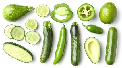 Fresh green veggies wide shot photo mockup on plain background. AI Generated