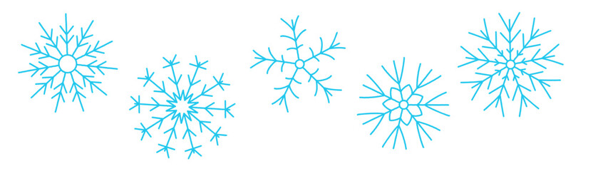 Obraz premium Blue snowflake pattern with hand drawn doodles and crayon texture set. Winter holiday background for Christmas and New Year. Flat vector illustration isolated on white background.