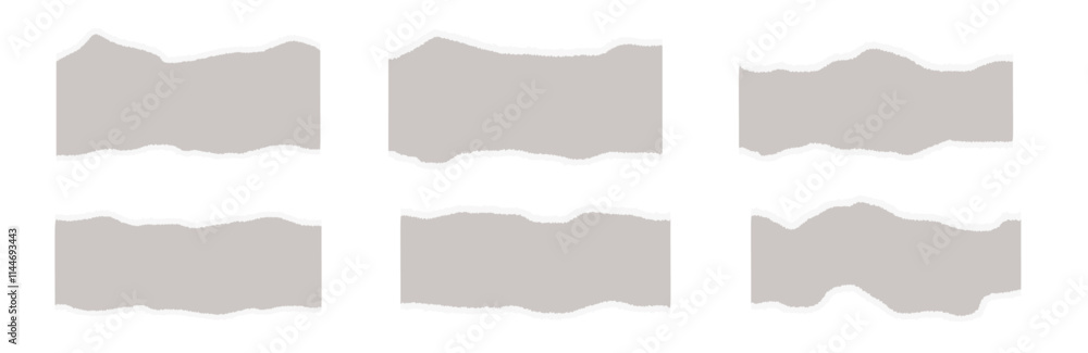 Poster torn paper pieces set with ripped edges and textured cutouts. notebook scraps, frames, and borders c