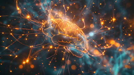 Abstract Brain Design with Glowing Connections and Neural Activity