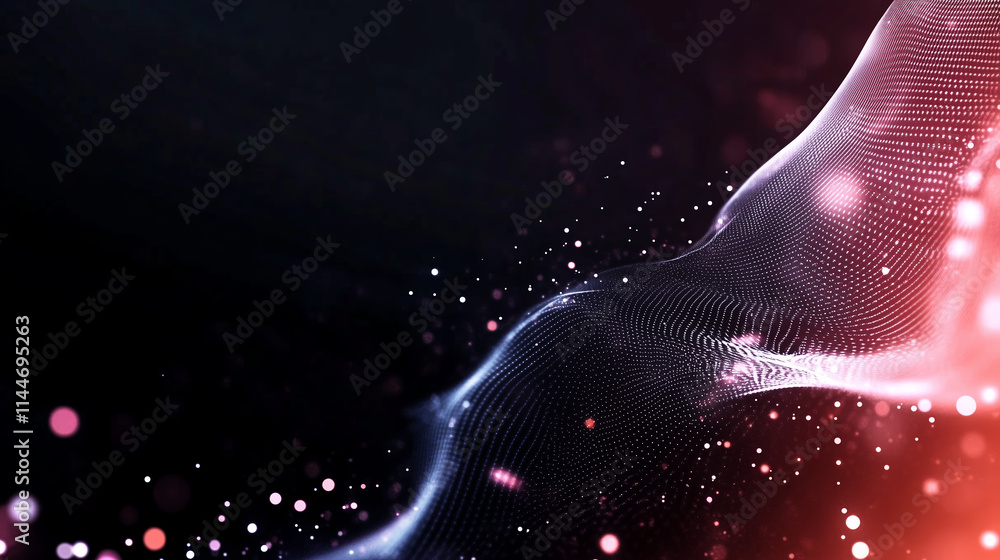 Poster dynamic abstract waves with glowing particles in a vibrant color gradient background