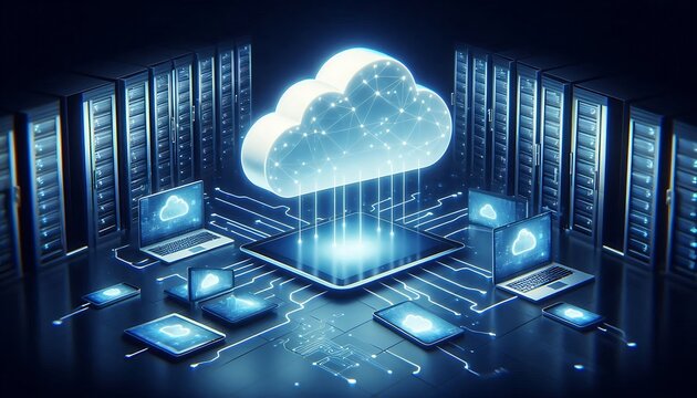 cloud computing network connecting devices to centralized servers, data storage, cloud technology infrastructure, digital network connectivity, technology background