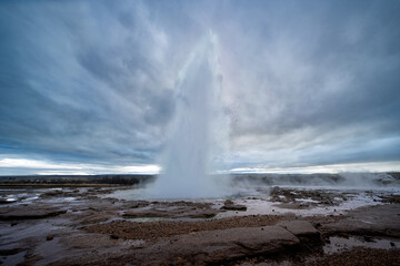 The Strokkur Geysir erupting in Iceland