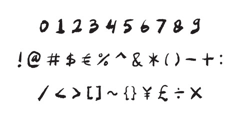 Scribble black special mathematical and other symbols and signs font 0 to 9