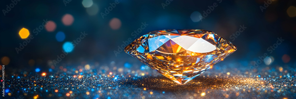 Poster radiant gemstone on glittering surface: shimmering brilliance reflects light intensely, creating a c