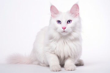 Obraz premium Portrait of a smiling turkish angora cat over white background