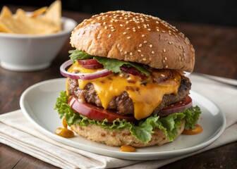 Closeup Cheeseburger Food Cheese Steak
