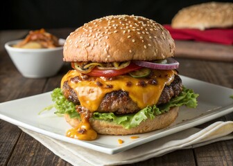 Closeup Cheeseburger Food Cheese Steak