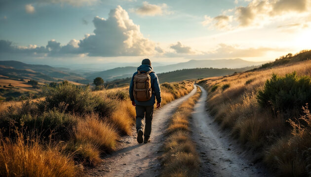 Peregrinos haciendo el Camino de Santiago. Excursionistas en un d&iacute;a soleado