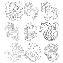Cute seahorses coloring page for kids