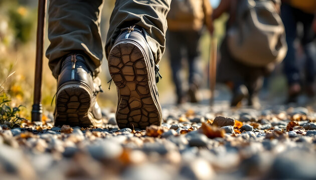Peregrinos haciendo el Camino de Santiago. Excursionistas en un d&iacute;a soleado