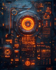Cyberpunk inspired digital environment with neon lit interfaces cascading lines of code and a gritty industrial aesthetic suitable for themes of technological innovation and dystopian futures