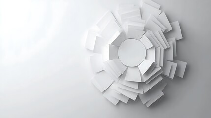 White radial shaped mockup on subtly shaded ground wide shot.. AI Generated