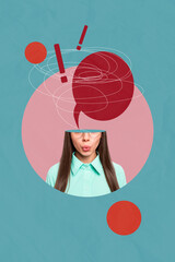 Composite trend artwork sketch image photo collage of work young woman portrait half head speech...