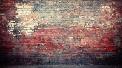 Textured Red Brick Wall with Faded Paint and Weathered Surface