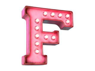 Bright and Bold Neon Letter F with Lights on Transparent Background
