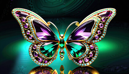 Fototapeta premium Digital Rendering of a Gold and Gemstone Butterfly Brooch