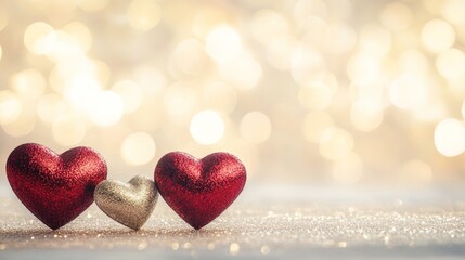 Fototapeta premium Glittering Hearts in Romantic Setting with Soft Blurred Background