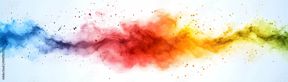 Poster abstract colorful smoke, a vibrant wave of colors flows dynamically across a bright white background